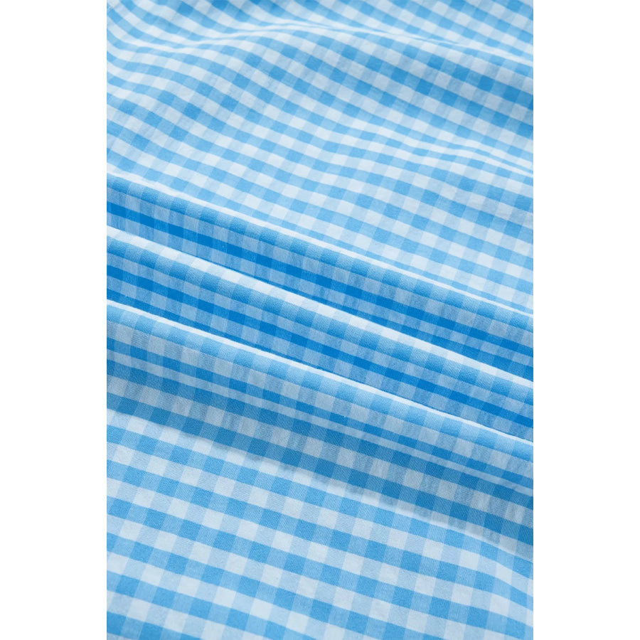 Knot Back Ruffled Short Sleeve Gingham Maxi Dress Apparel and Accessories