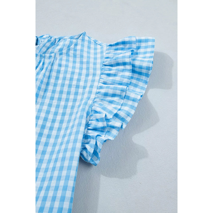 Knot Back Ruffled Short Sleeve Gingham Maxi Dress Apparel and Accessories