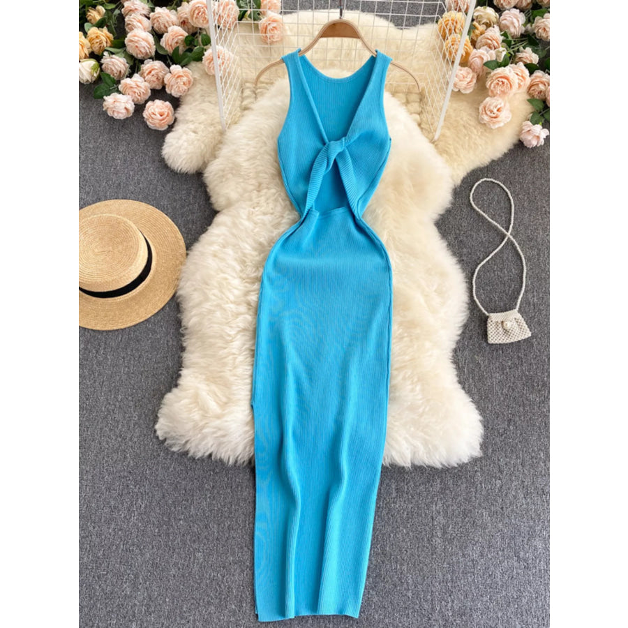 Knot Back Sleeveless Knit Bodycon Midi Dres Apparel and Accessories