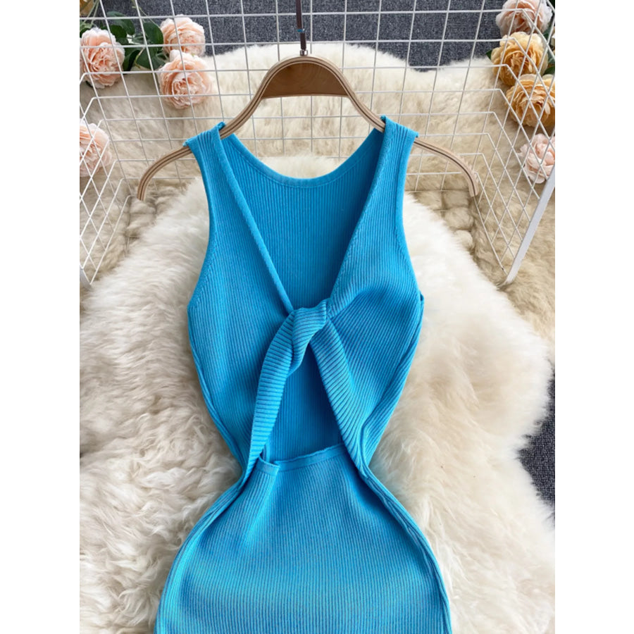 Knot Back Sleeveless Knit Bodycon Midi Dres Apparel and Accessories