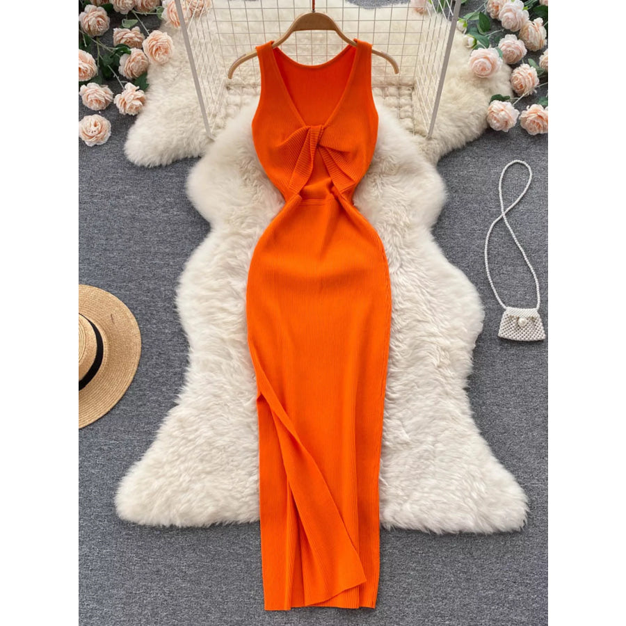Knot Back Sleeveless Knit Bodycon Midi Dres Apparel and Accessories