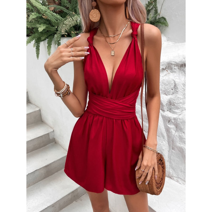 Knot Detail Tie Back Romper Deep Red / S