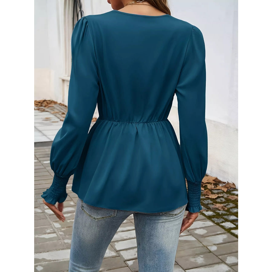 Knot Front Lantern Sleeve Blouse Apparel and Accessories