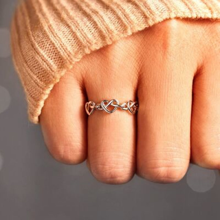 Knotted Hearts 925 Sterling Silver Open Ring Silver / 7 Apparel and Accessories