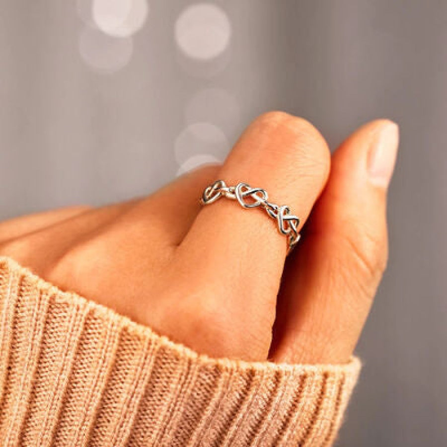 Knotted Hearts 925 Sterling Silver Open Ring Silver / 7 Apparel and Accessories