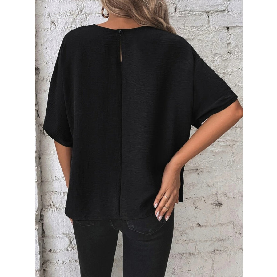 Knotted Round Neck Half Sleeve Blouse Apparel and Accessories
