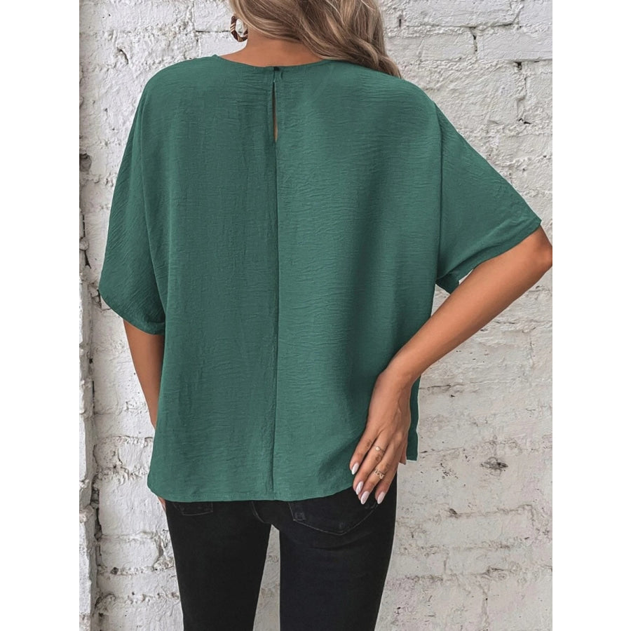 Knotted Round Neck Half Sleeve Blouse Apparel and Accessories