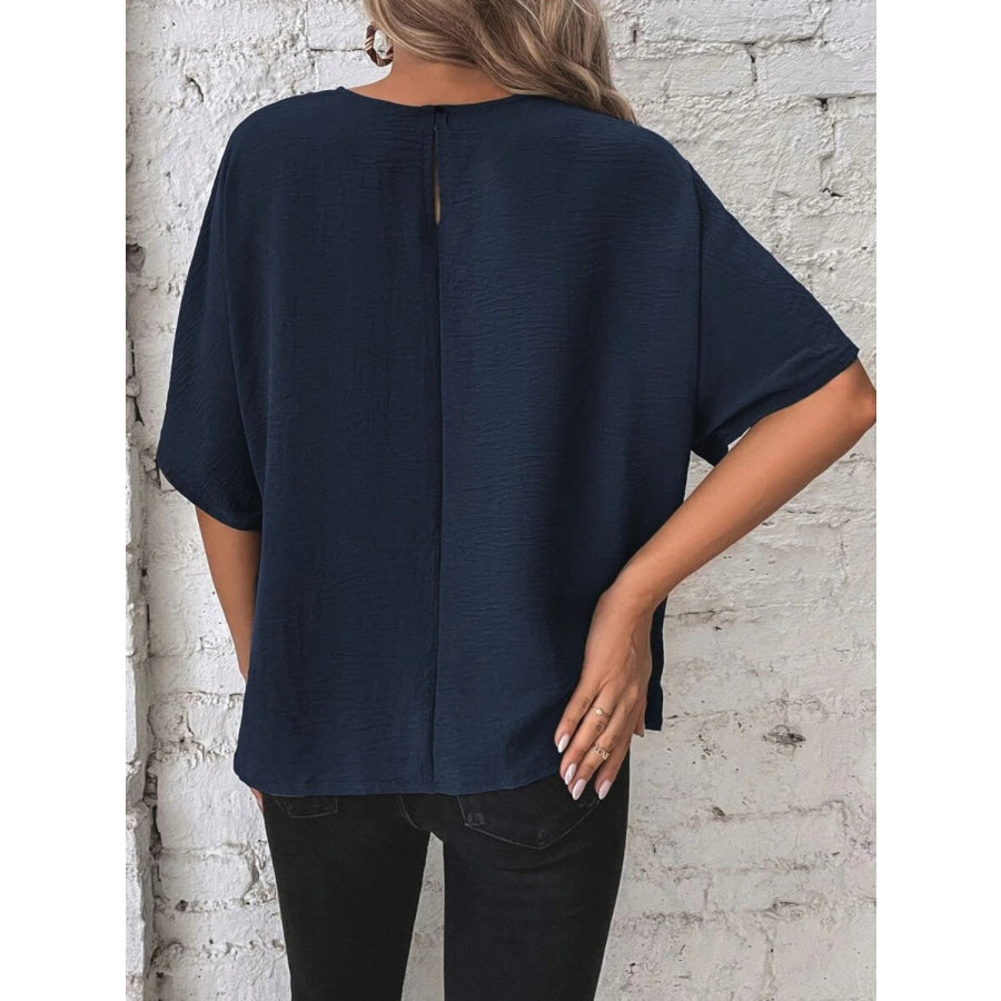 Knotted Round Neck Half Sleeve Blouse Apparel and Accessories
