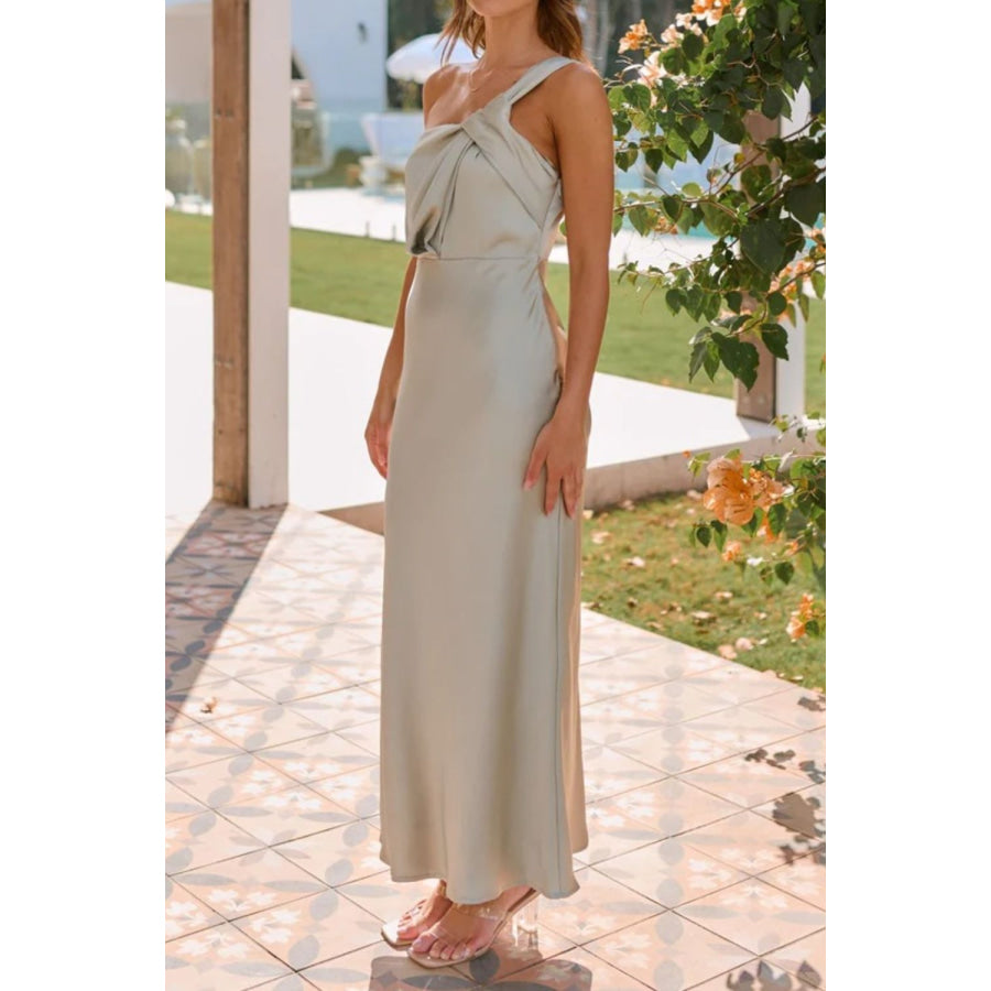 Knotted Single Shoulder Maxi Dress Apparel and Accessories