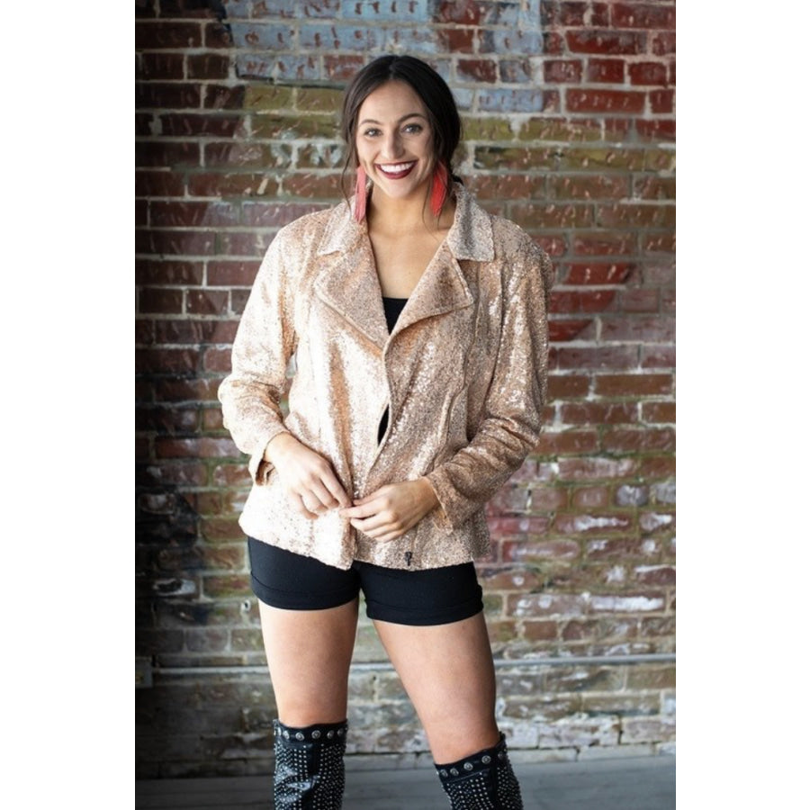 Coming Soon! Rose Gold Sequin Moto Jacket (ETA 3-4 weeks) Rose Gold / XL Jacket