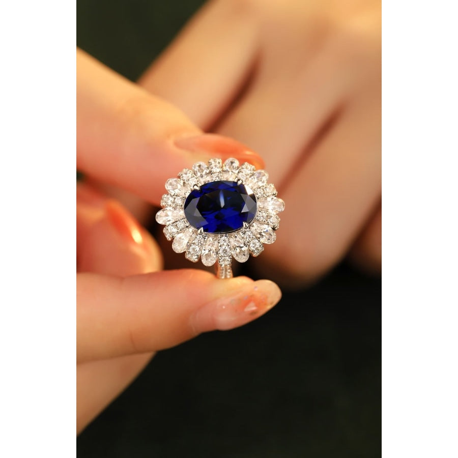 Lab-Grown Sapphire Flower Shape Ring Royal Blue / 5