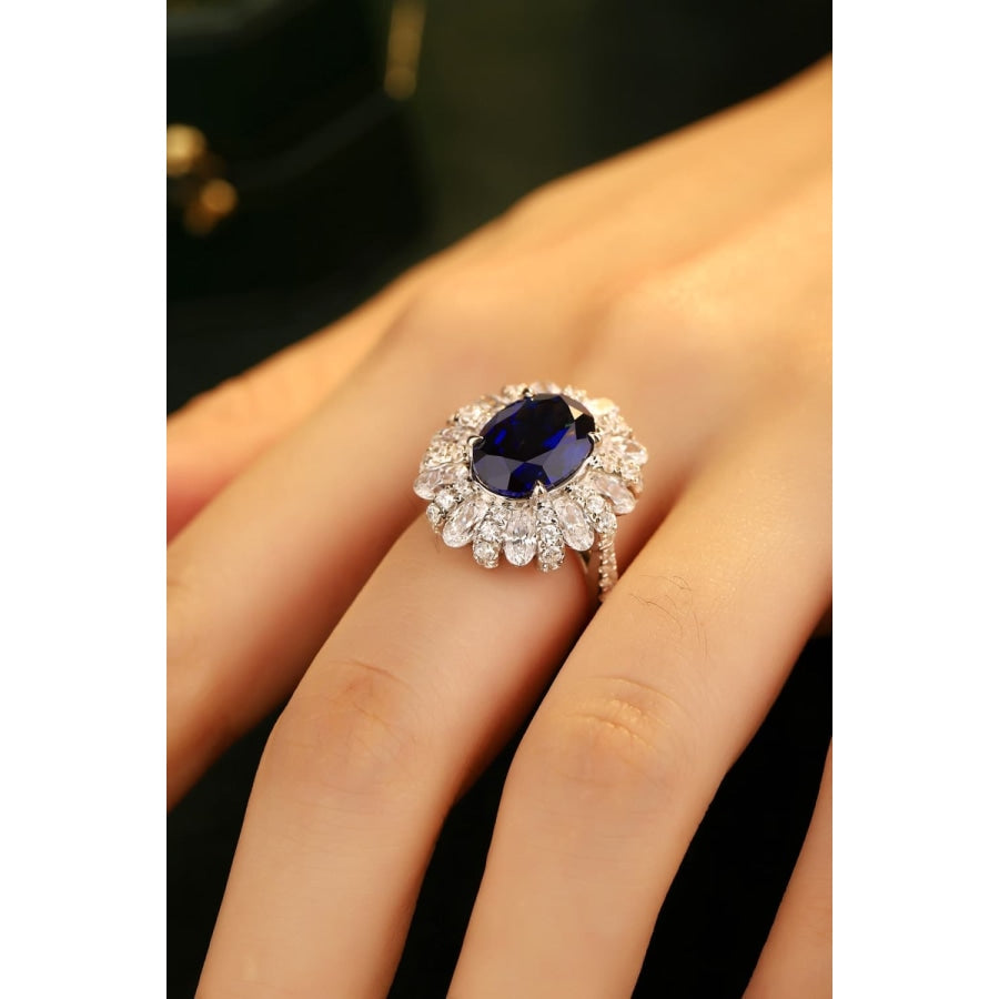 Lab-Grown Sapphire Flower Shape Ring Royal Blue / 5