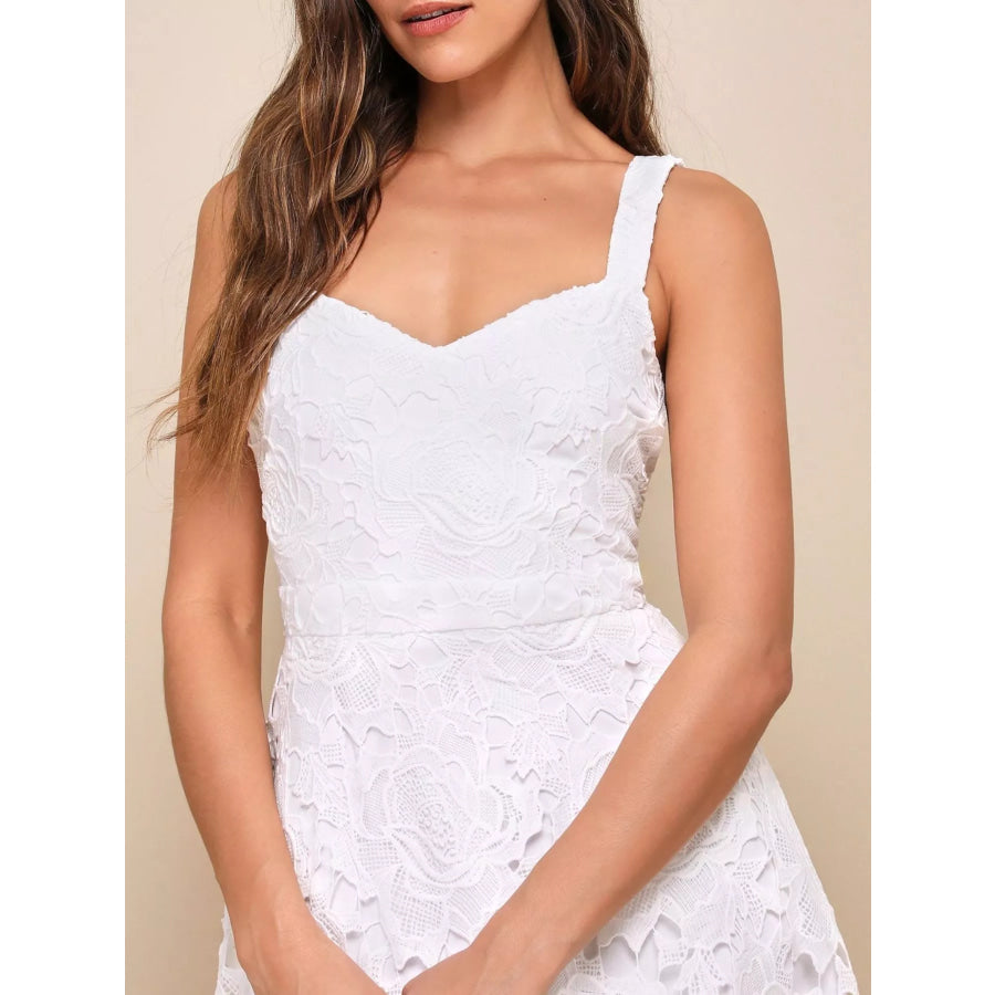Lace A-Line Midi Dress White / S Apparel and Accessories