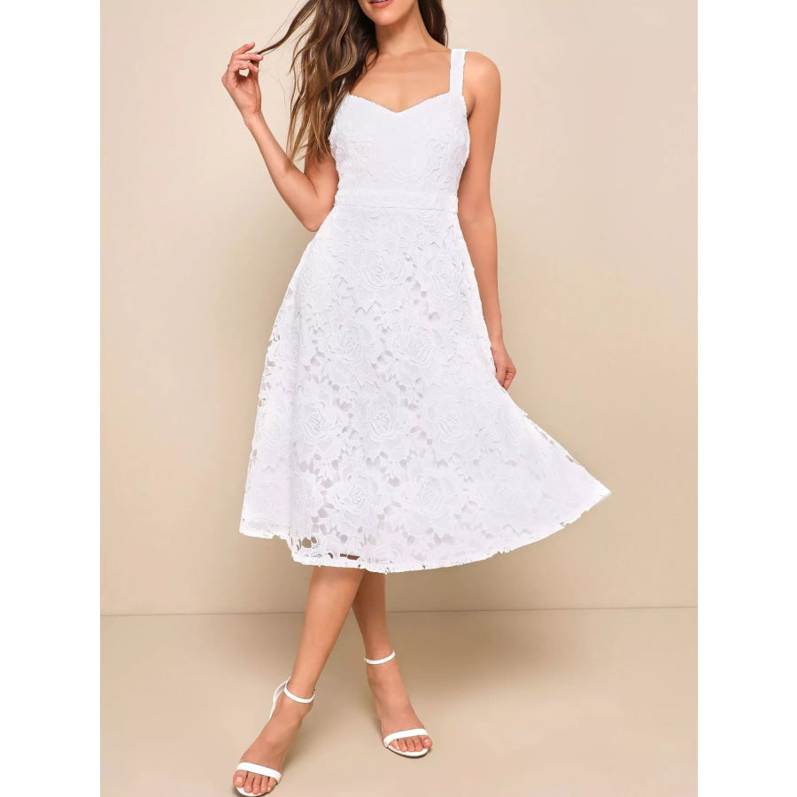 Lace A-Line Midi Dress White / S Apparel and Accessories