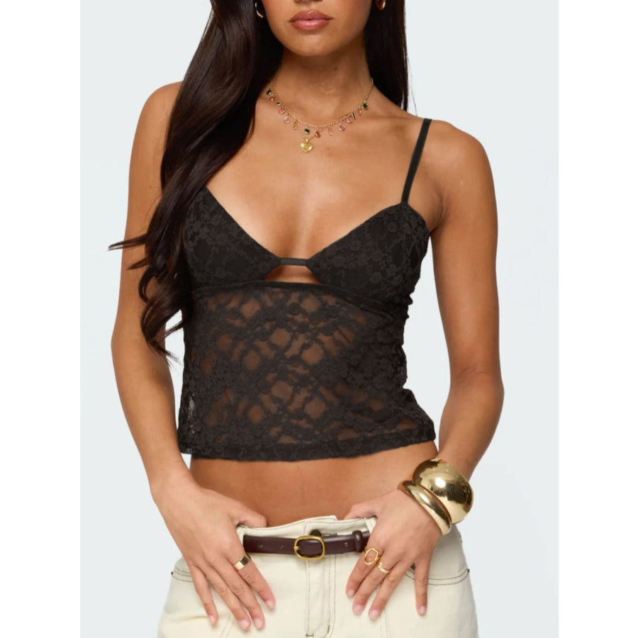 Lace Adjustable Strap Cami Brown / S Apparel and Accessories