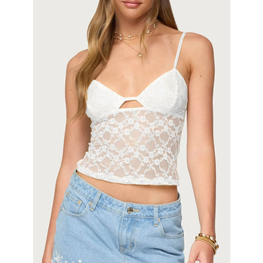 Lace Adjustable Strap Cami White / S Apparel and Accessories
