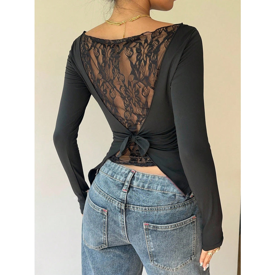 Lace Back Long Sleeve T-Shirt Apparel and Accessories