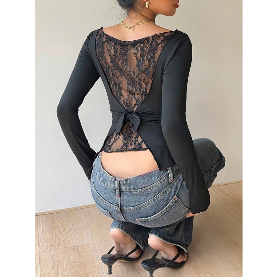 Lace Back Long Sleeve T-Shirt Apparel and Accessories