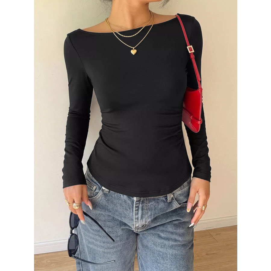 Lace Back Tie Long Sleeve Top Apparel and Accessories