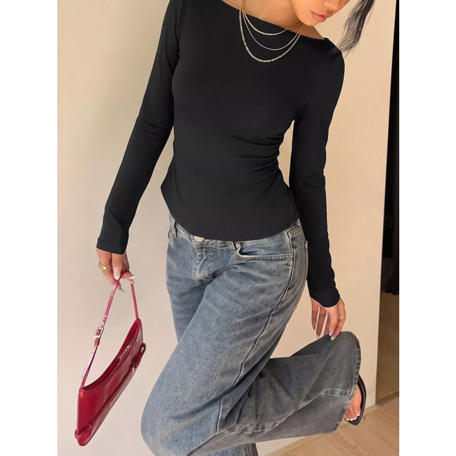 Lace Back Tie Long Sleeve Top Apparel and Accessories