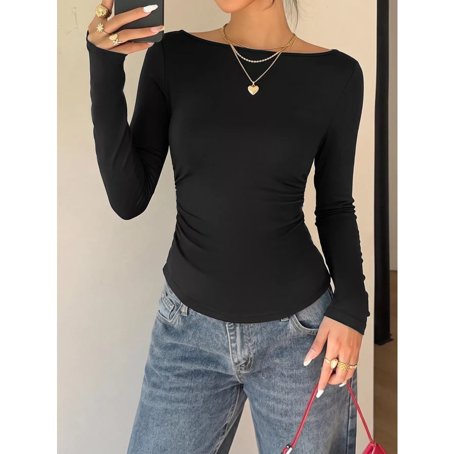 Lace Back Tie Long Sleeve Top Apparel and Accessories
