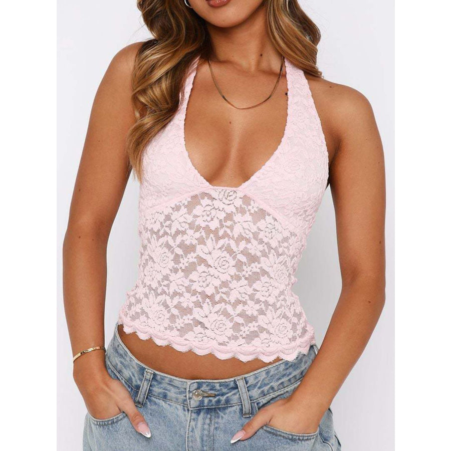 Lace Backless Halter Neck Cami Apparel and Accessories