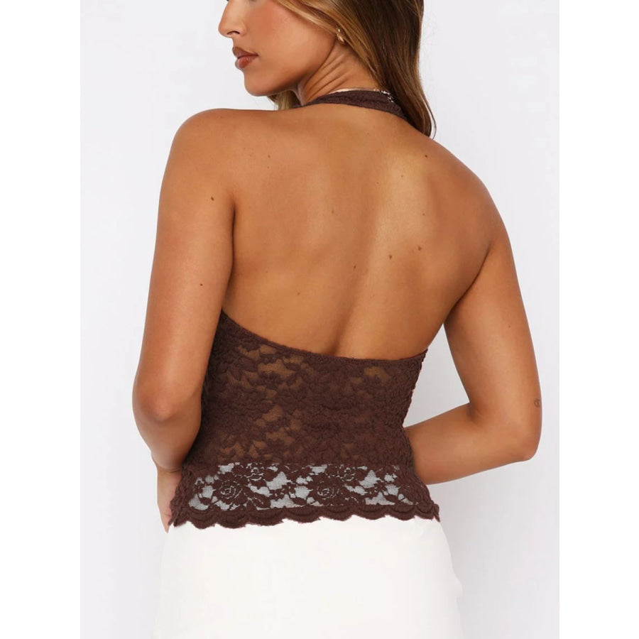 Lace Backless Halter Neck Cami Apparel and Accessories