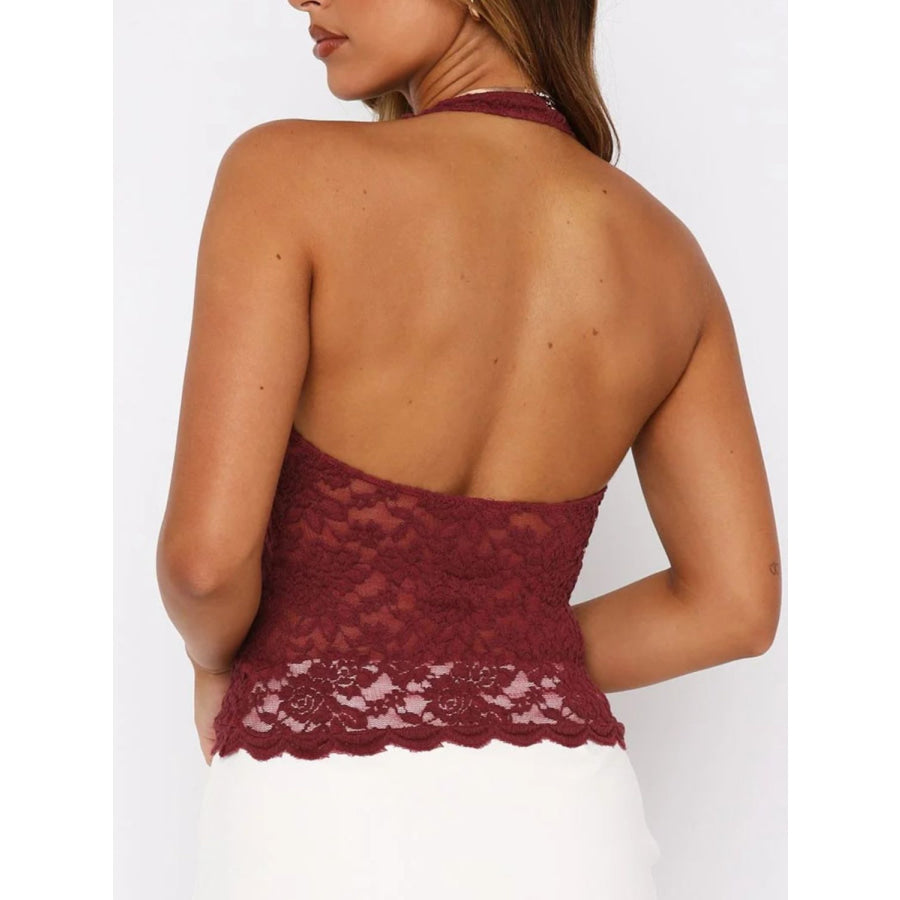 Lace Backless Halter Neck Cami Apparel and Accessories