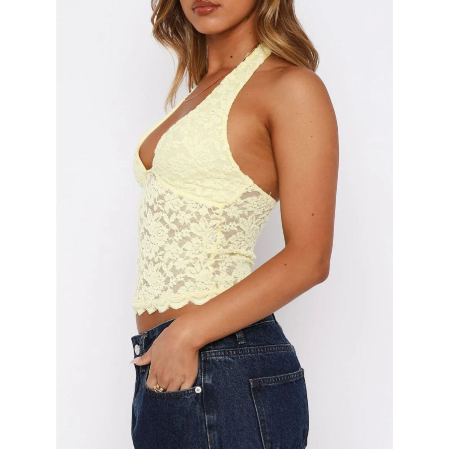 Lace Backless Halter Neck Cami Apparel and Accessories