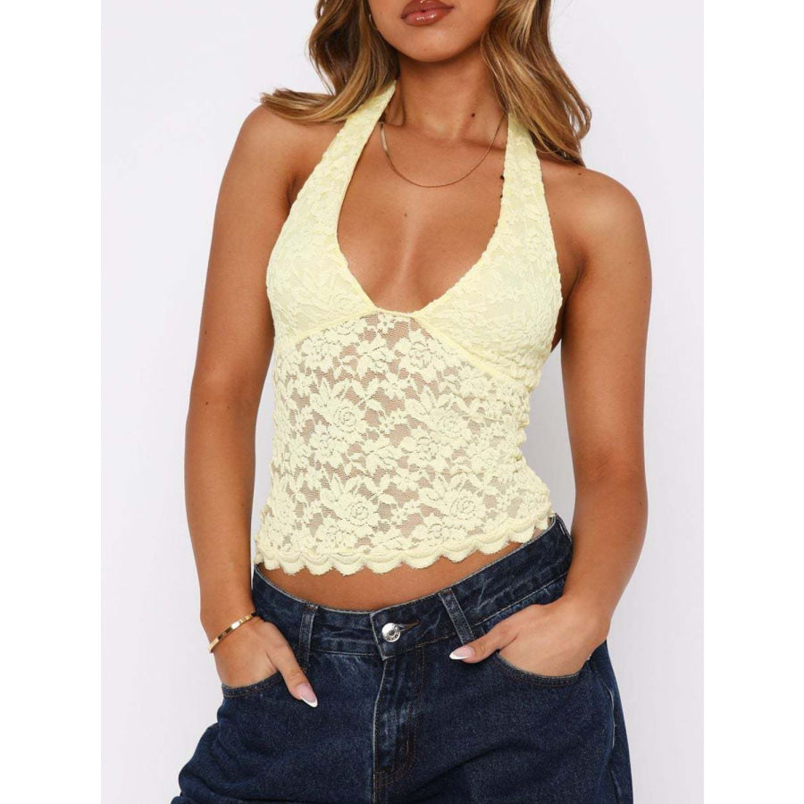 Lace Backless Halter Neck Cami Apparel and Accessories