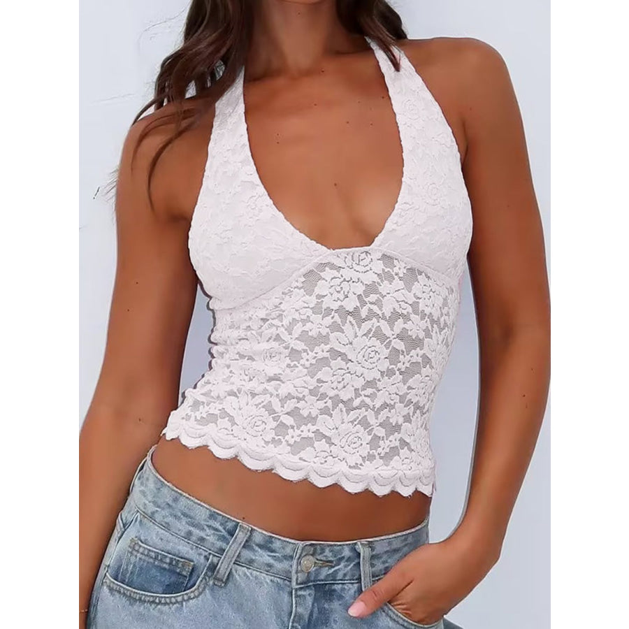 Lace Backless Halter Neck Cami Apparel and Accessories