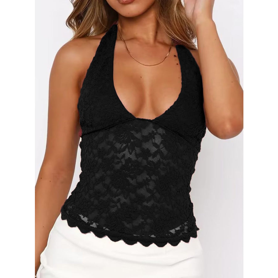 Lace Backless Halter Neck Cami Black / S Apparel and Accessories