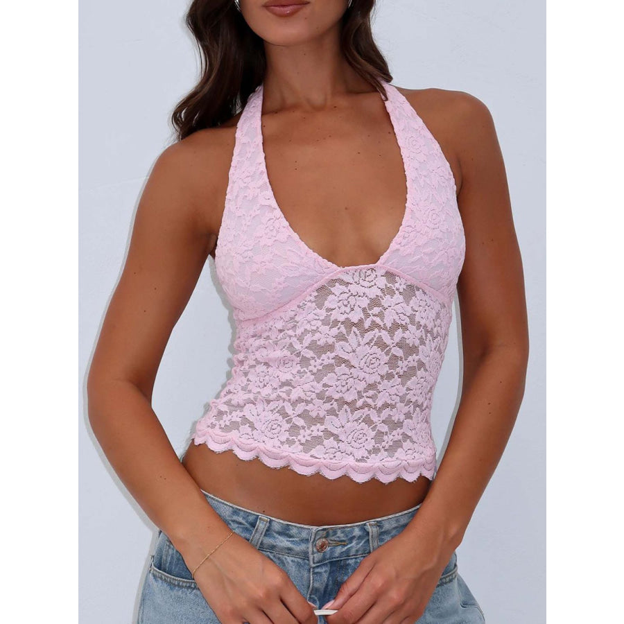 Lace Backless Halter Neck Cami Blush Pink / S Apparel and Accessories