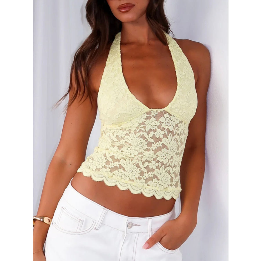 Lace Backless Halter Neck Cami Pastel Yellow / S Apparel and Accessories