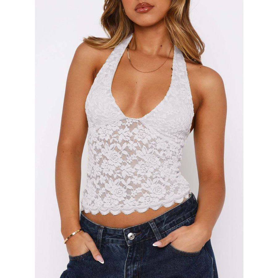 Lace Backless Halter Neck Cami White / S Apparel and Accessories