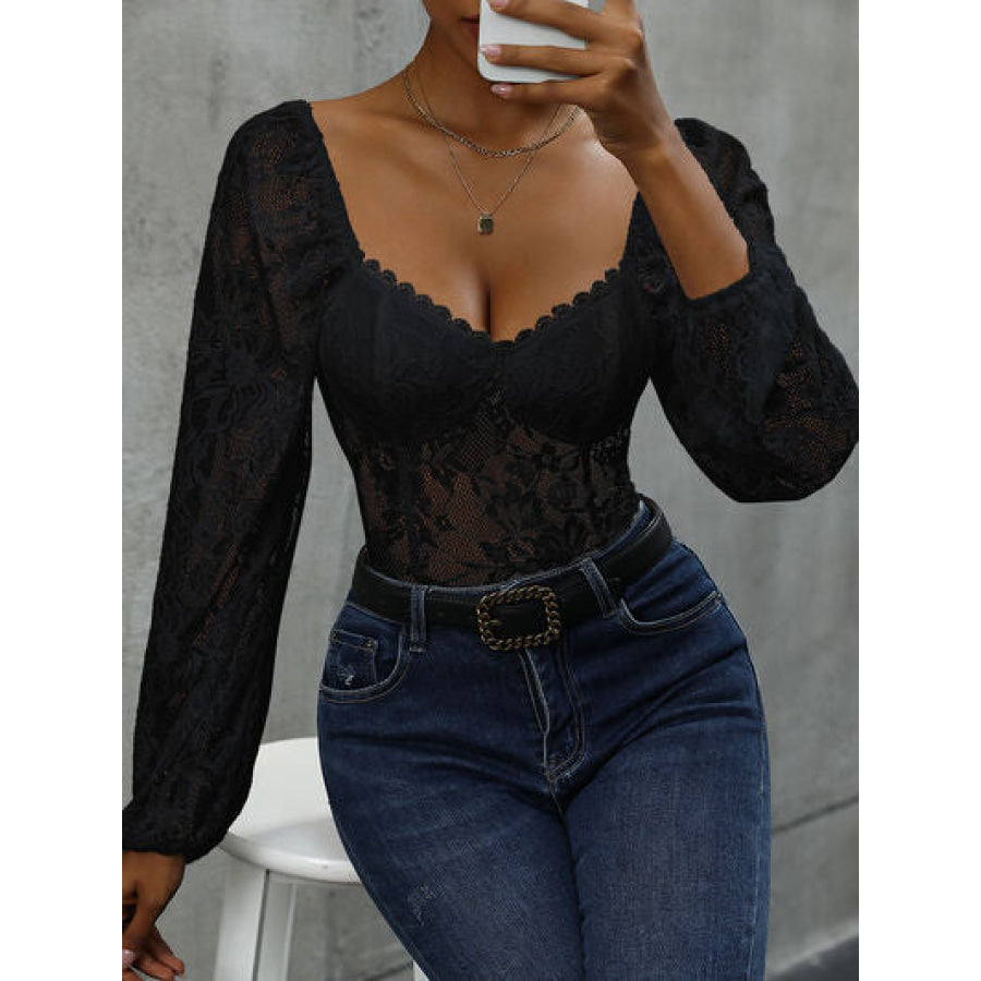 Lace Balloon Sleeve Bodysuit Apparel and Accessories