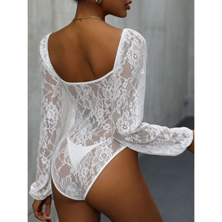 Lace Balloon Sleeve Bodysuit White / S Apparel and Accessories