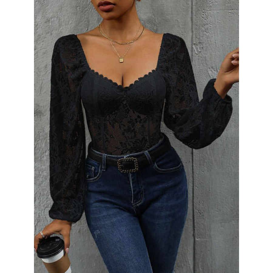 Lace Balloon Sleeve Bodysuit Apparel and Accessories