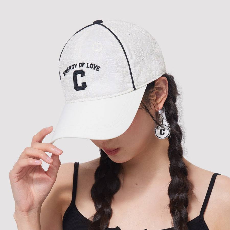 Lace Baseball Cap with Embroidered Letter White / ONESIZE Apparel and Accessories