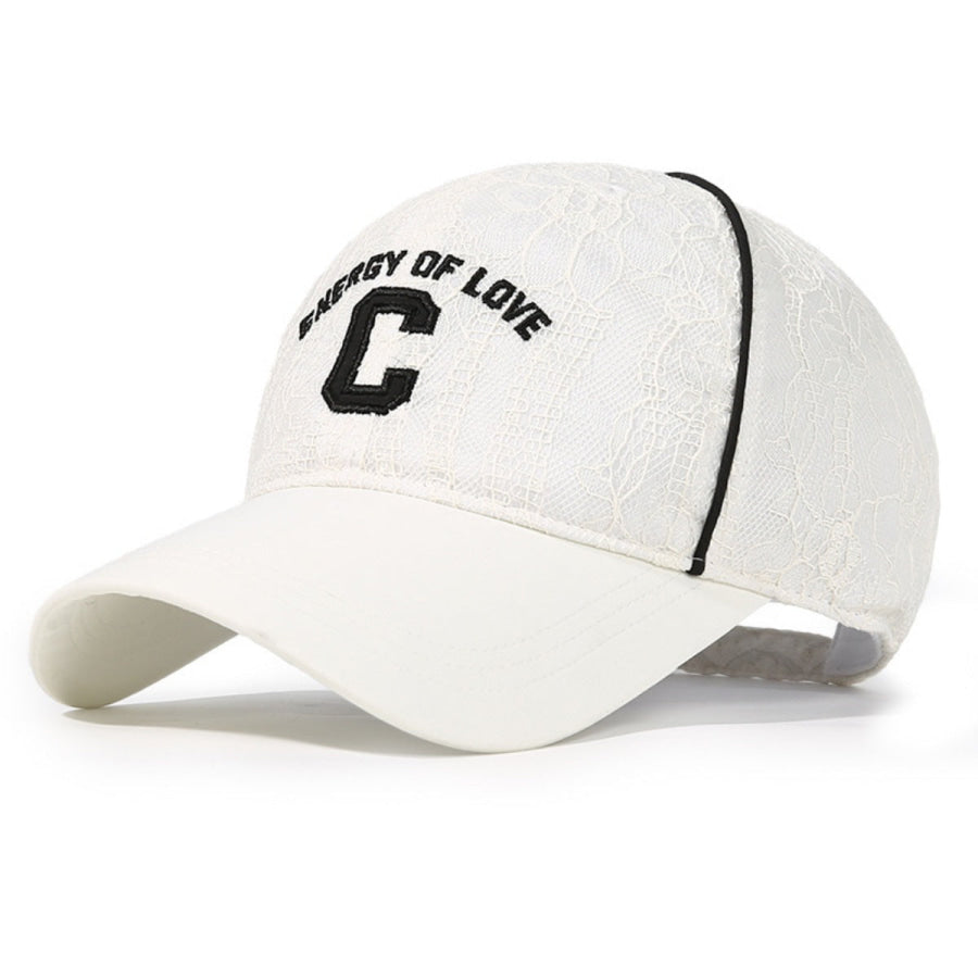 Lace Baseball Cap with Embroidered Letter White / ONESIZE Apparel and Accessories