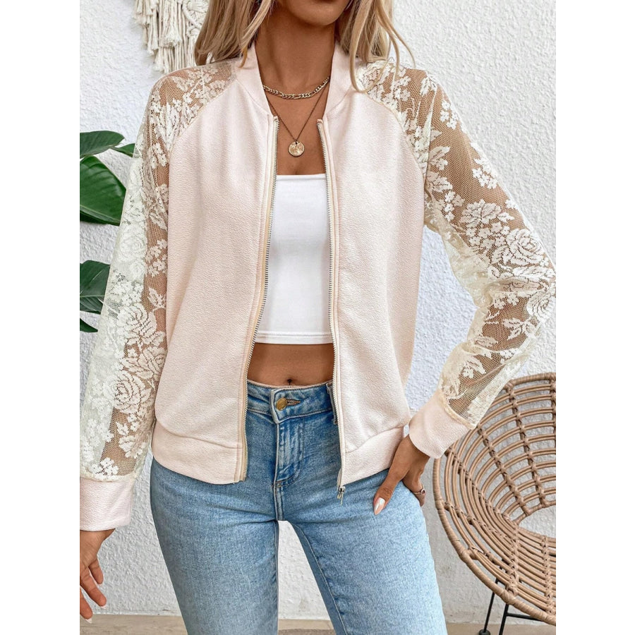 Lace Baseball Collar Zip Up Jacket Dust Storm / S Apparel and Accessories