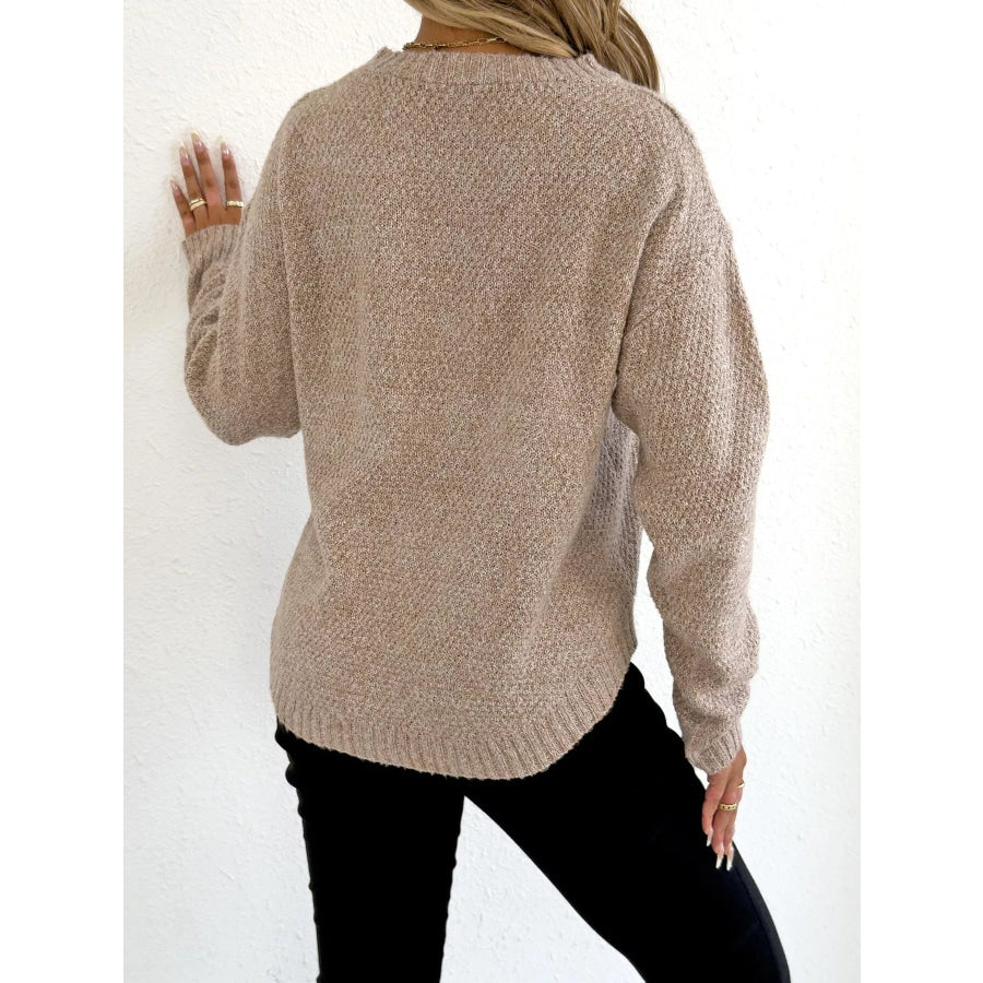Lace Bow Embroidered Round Neck Sweater Apparel and Accessories