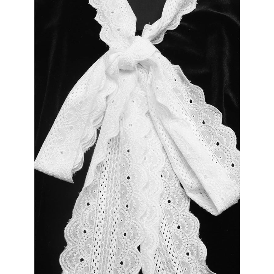 Lace Bow Tie Velvet Blouse Apparel and Accessories