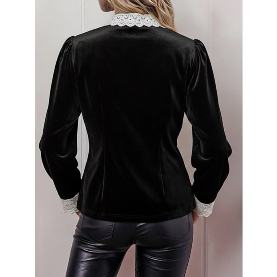Lace Bow Tie Velvet Blouse Apparel and Accessories