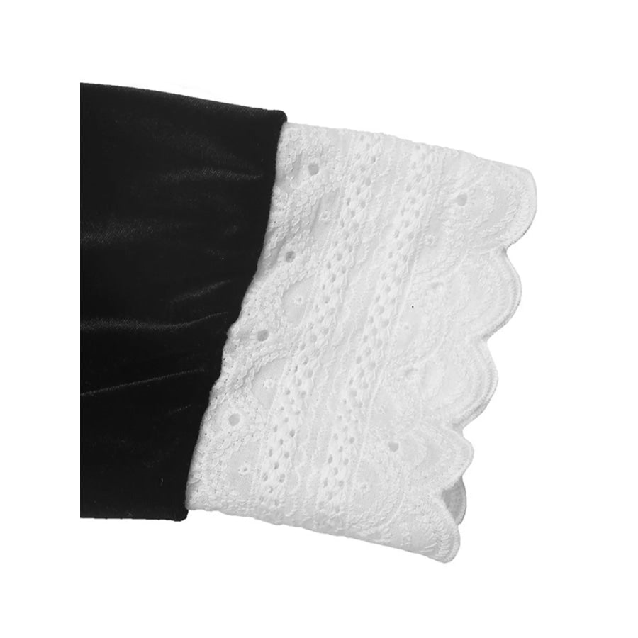 Lace Bow Tie Velvet Blouse Apparel and Accessories