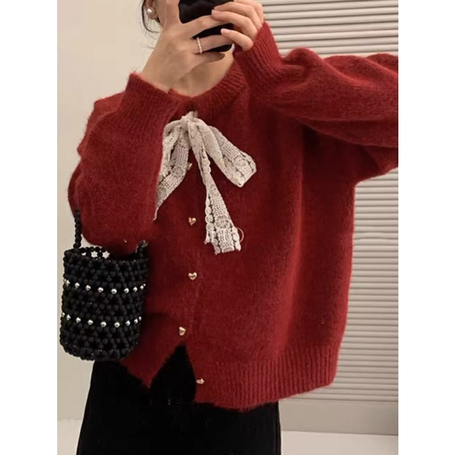 Lace Bowknot Knit Cardigan Apparel and Accessories