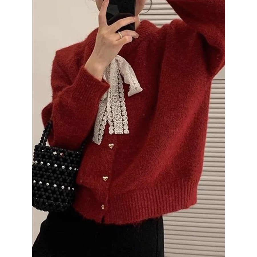 Lace Bowknot Knit Cardigan Apparel and Accessories