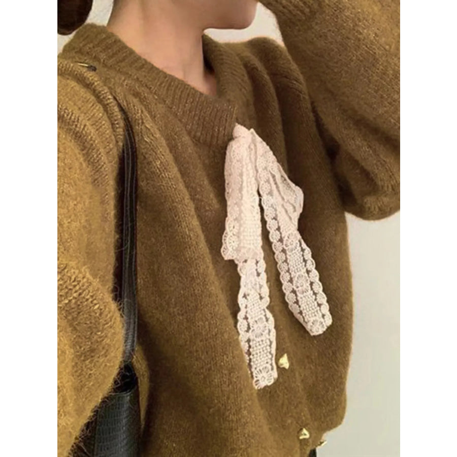 Lace Bowknot Knit Cardigan Apparel and Accessories