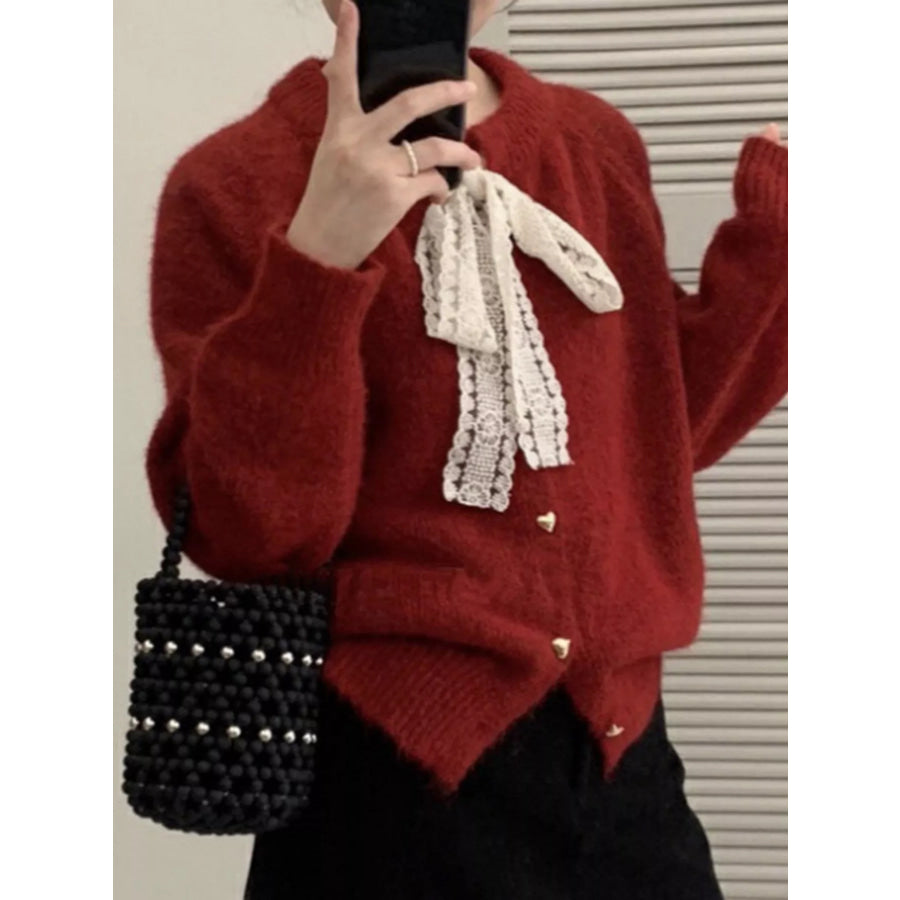Lace Bowknot Knit Cardigan Apparel and Accessories