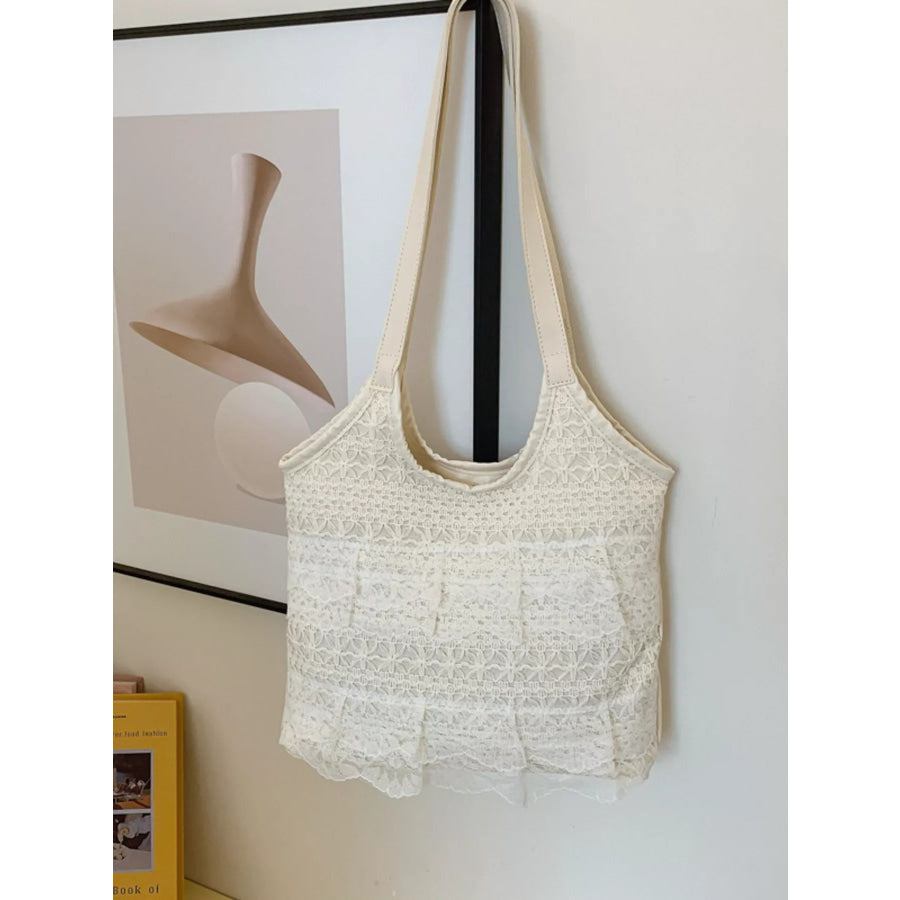 Lace Bowknot Woven Handbag Cream / One Size Apparel and Accessories